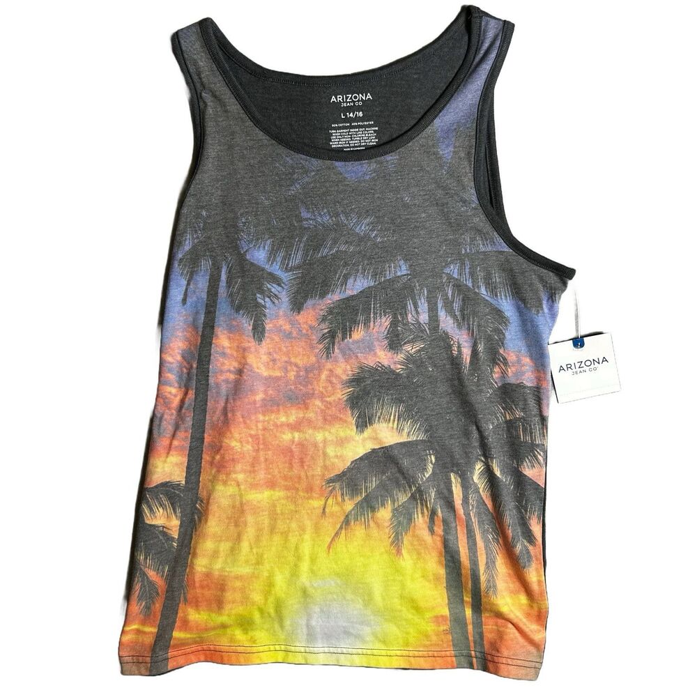 NWT Arizona Jean Co. Boys Size Large (14-16) Tropical Print Tank Top‎ Shirt